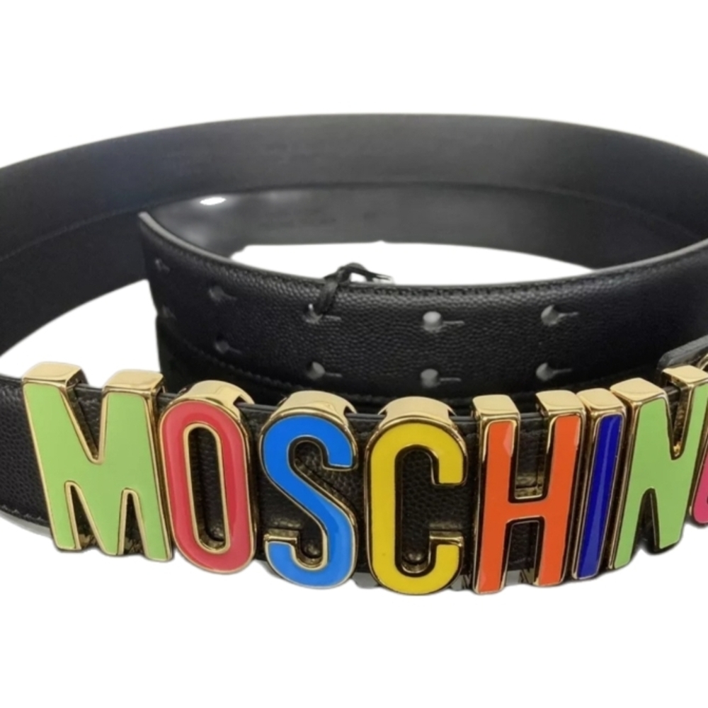 Moschino Black Belt with Vibrant Multicolor Letters